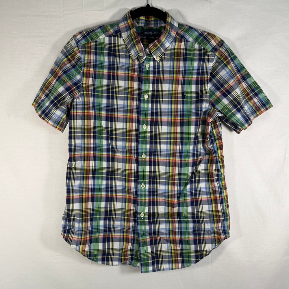 Ralph Lauren Multicolored Plaid Boys Size L 14-16 Short Sleeve Button Up Preppy